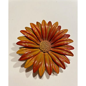vtg mod retro daisy pin mad men fall burnt orange enamel 1950's